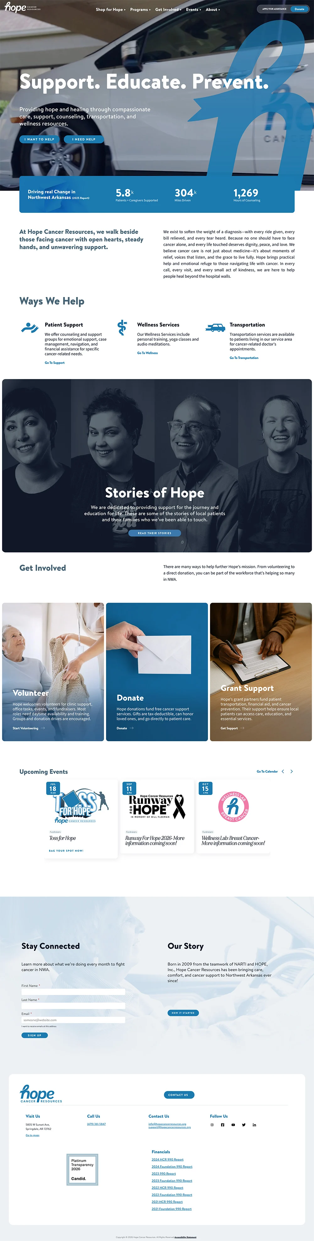 Hope Cancer Resources website snapshot